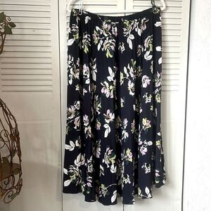 Halogen Pleated Midi Skirt Navy Manon Floral Womens size L